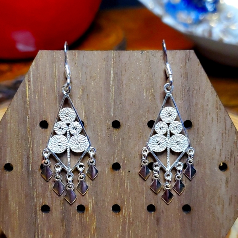 Filigree Silver Maltese Cross Dangle Earrings Vintage
